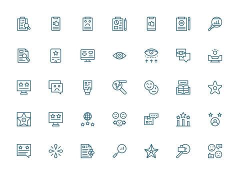 35 íconos para revisión en regular limpiar línea formato profesional icono paquete para desarrollo trabajo vector