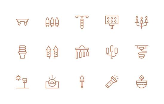 15 Regular Line Icons for Illumination Graphics Multi-Style Icons for Creative Projects vector