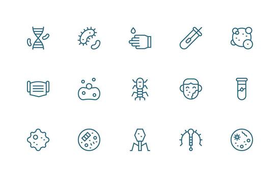 15 Regular Line Icons for Bacteria Graphics High-Resolution Icons for Any Platform vector