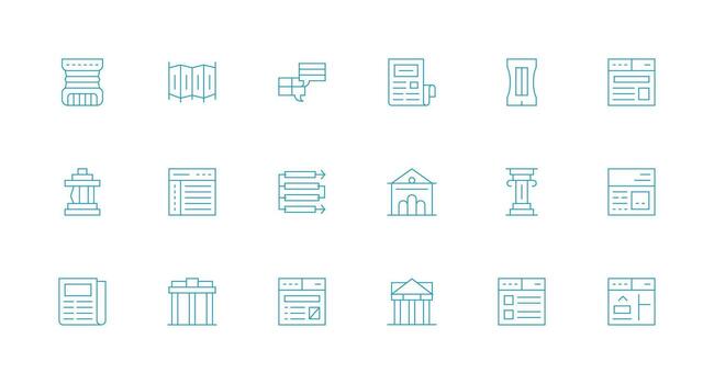 Column Icon Set with 18 Minimal Line Graphics Pixel Perfect Icons for Modern Apps vector