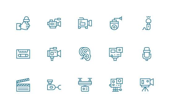 grabación dispositivo icono colección con 15 regular línea diseños listo para la interfaz de usuario icono colección vector