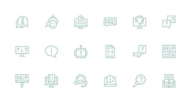 Faq Design Icons featuring 18 in Minimal Line Style Interface Icons for Daily Use vector