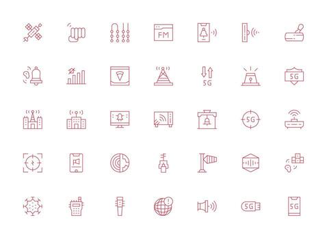 ligero línea íconos desde señal conjunto con 35 vectores icono paquete