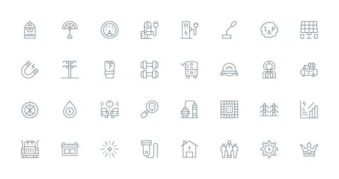 32 Thin Line Style Icons from Power Collection Complete Icon Bundle for Web Design vector