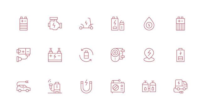 18 Icons for Battery in Minimal Line Format Essential Icons for Rapid UI Building vector
