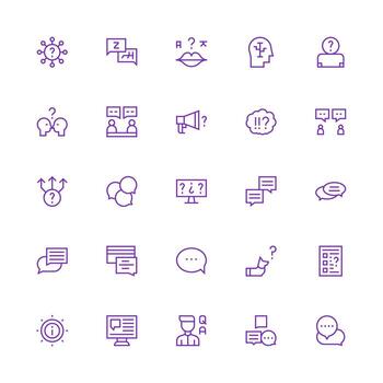 Question Set with 25 Medium Stroke Outline Icons Web and App Icon Pack Collection vector