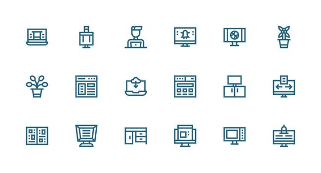 Desktop Visual Pack containing 18 Strong Stroke Line Icons UI and UX Focused Icon Collection vector