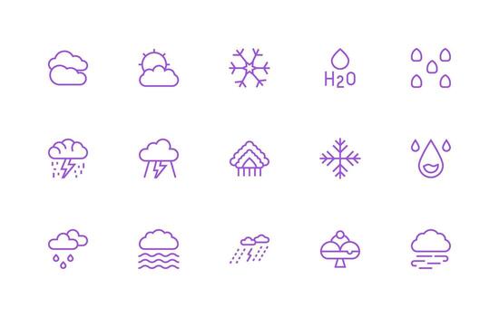15 Regular Line Icons for Precipitation Graphics Digital Icon Collection vector