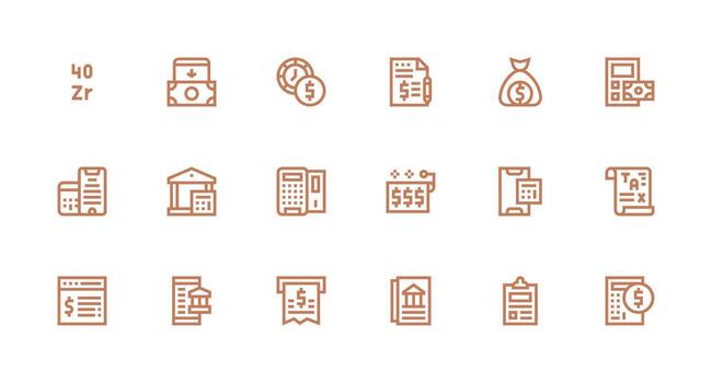 18 Strong Stroke Line Vectors for Accounting Theme Quick Access Icons for UI Development