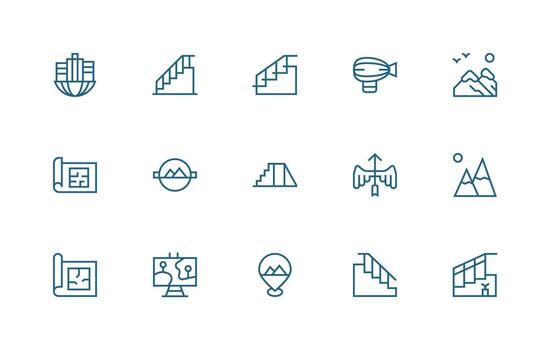 Elevation Icon Set with 15 Regular Line Graphics Clean Icon Pack vector