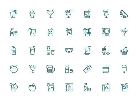 Refreshment Set with 35 Regular Clean Line Icons Neat Icon Set vector