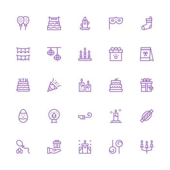 Festive Icon Set with 25 Medium Stroke Outline Graphics Interface Icon Collection for Daily Projects vector