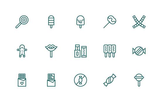 Candy Icon Collection with 15 Regular Line Designs User Interface Icons for Digital Products vector