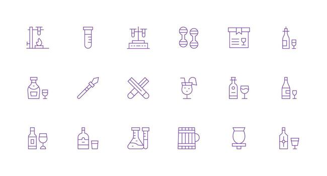 Glassware Design Icons featuring 18 in Minimal Line Style Well-Structured Icons for Creative Use vector