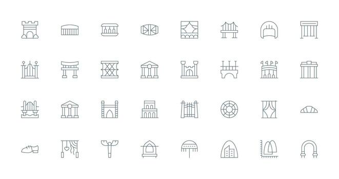 32 Icons for Arch in Thin Line Format Fully Editable Icon Set for Web vector