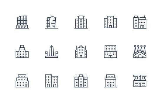 15 Icons for Modern Architecture in Regular Line Format Clean Icon Collection for Web Use vector