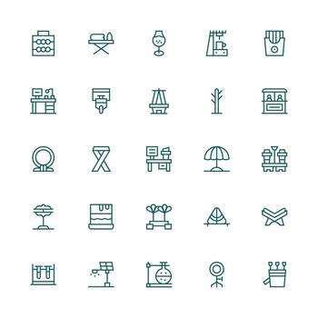 Stand Icon Set with 25 Medium Stroke Outline Graphics Icon Pack for Various Themes vector