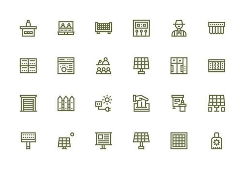 panel conjunto con 24 grueso línea línea íconos interfaz icono colección para diario proyectos vector