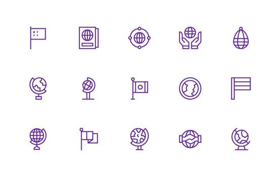 International Relations Set with 15 Regular Line Icons Simple Icons for Interface and Wireframes vector