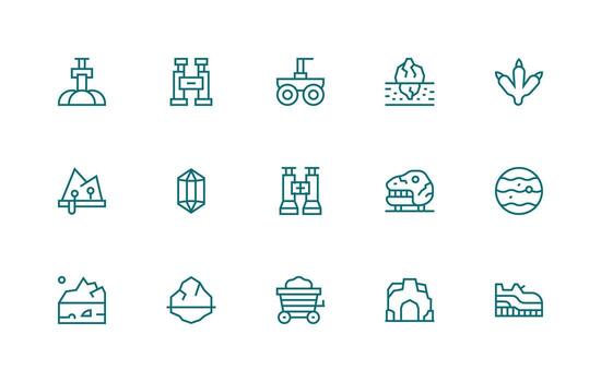 15 Regular Line Style Icons from Geology Collection Icon Pack for UI vector