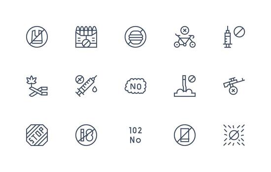 Prohibition Icon Collection with 15 Regular Line Designs All Device Compatible Icon Set vector