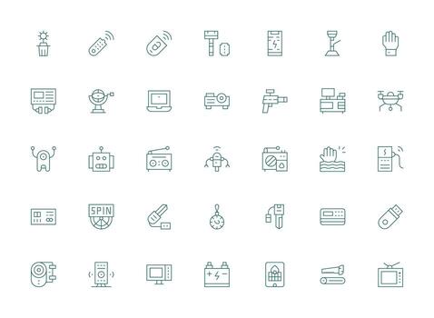 artilugio diseño íconos presentando 35 en ligero línea estilo mínimo icono conjunto para interfaz proyectos vector