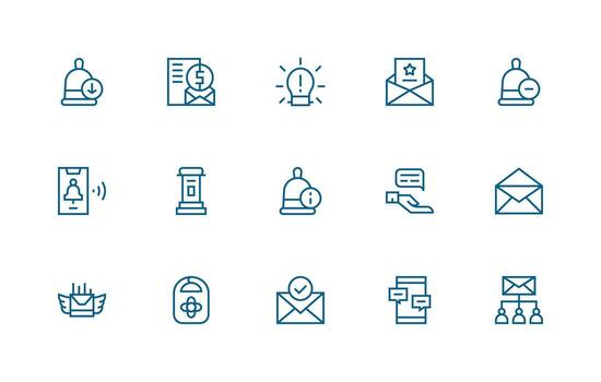 Message Visual Pack containing 15 Regular Line Icons Simplified Icon Pack for Visual Tools vector