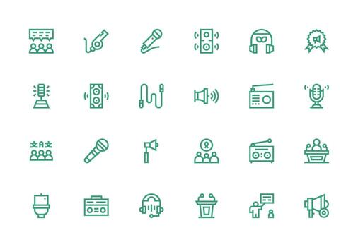 altavoz icono conjunto con 24 grueso línea línea gráficos icono conjunto para web vector