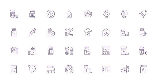 32 Thin Line Style Icons from Health Care Collection Minimal Icon Set for Interface Projects vector