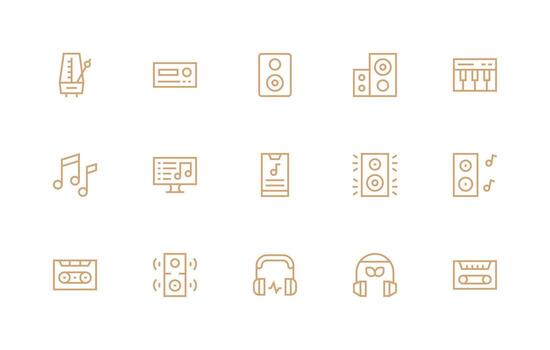15 Regular Line Icons for Music Player Graphics Lightweight Icon Series vector
