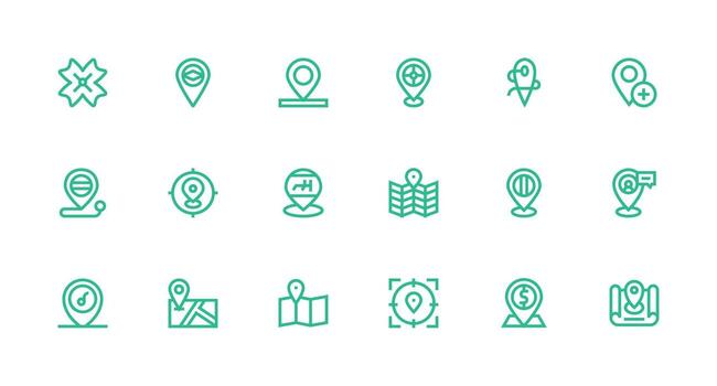 Strong Stroke Line Icons from Geotag Set with 18 Vectors Complete Icon Bundle for Web Design