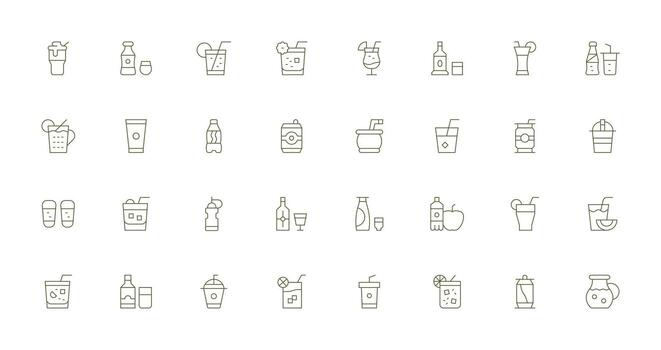 32 Thin Line Icons for Soda Graphics Scalable Icons for Cross-Platform Interfaces vector