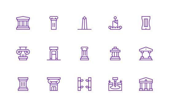 Pillar Design Icons featuring 15 in Regular Line Style Pixel Perfect Icon Set vector