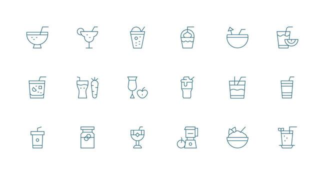 Minimal Line Style Smoothie Icons with 18 Vectors Line Icon Collection