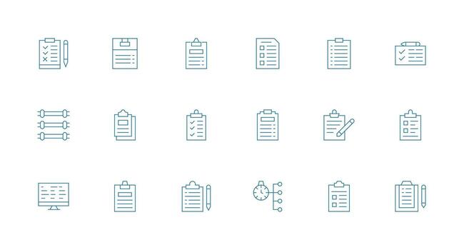 Task List featuring 18 Icons in Minimal Line Design Responsive Icon Set for Flexible Layouts vector