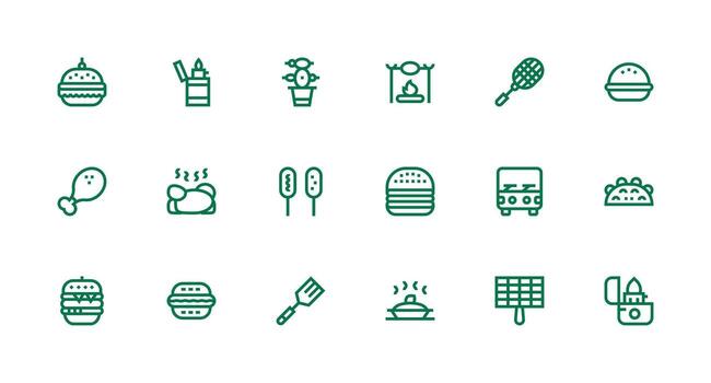 Strong Stroke Line Style Grill Icons with 18 Vectors Clean Icon Collection for Web Use
