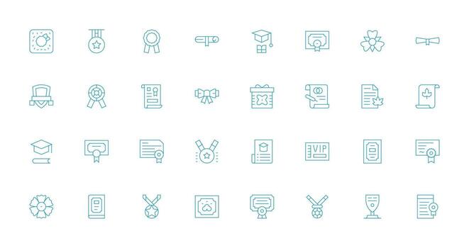 32 Icons for Certificate in Thin Line Format Layout Icon Collection vector