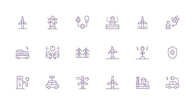 Renewable Energy Icon Set with 18 Minimal Line Graphics Detailed Icon Collection for Design Systems vector