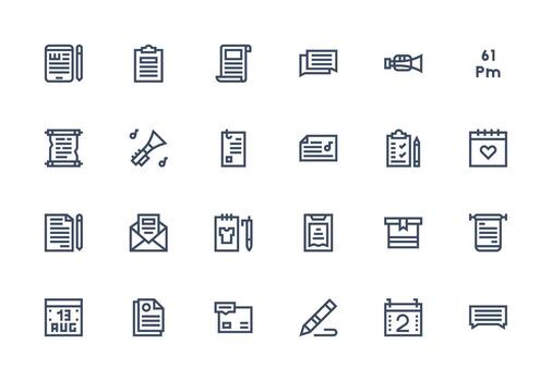 Nota incluso 24 grueso línea línea ilustraciones equilibrado icono conjunto para funcional diseño vector