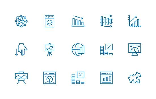 Regular Line Style Graph Icons with 15 Vectors Pixel Perfect Icons for Modern Apps