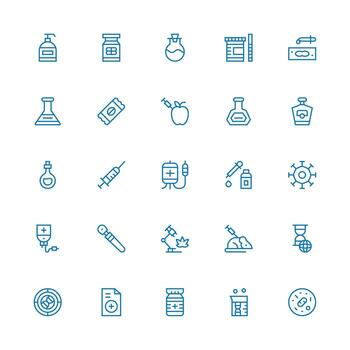 Pharmaceutical Design Icons featuring 25 in Medium Stroke Outline Style Neatly Designed Icons for Web Platforms vector