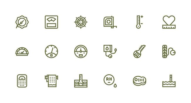 18 Icons for Gauge in Strong Stroke Line Format Core Icon Collection for Daily Tasks vector