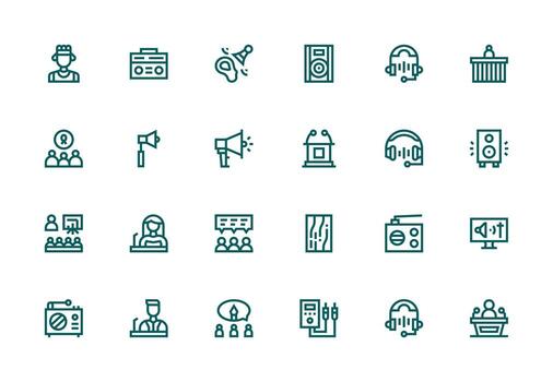 altavoz diseño íconos presentando 24 en grueso línea línea estilo tablero icono serie vector