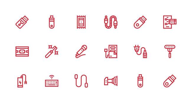 USB diseño íconos presentando 18 en fuerte carrera línea estilo de confianza íconos para todas interfaces vector