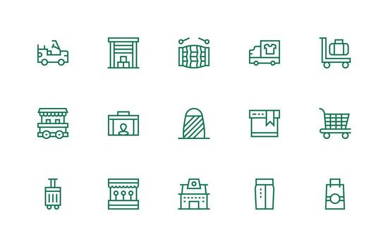 Goods Design Icons featuring 15 in Regular Line Style Balanced Icon Set for Functional Design vector