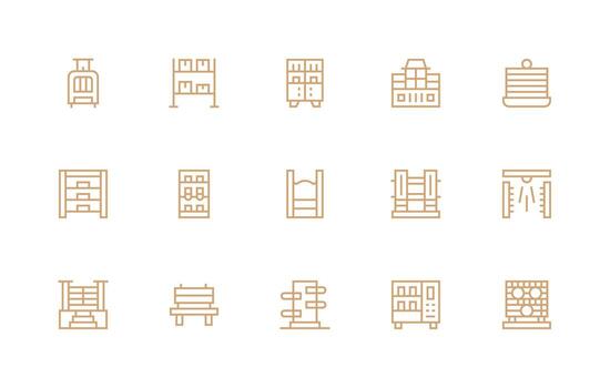 Shelves Icon Set with 15 Regular Line Graphics Interface Icons for Daily Use vector
