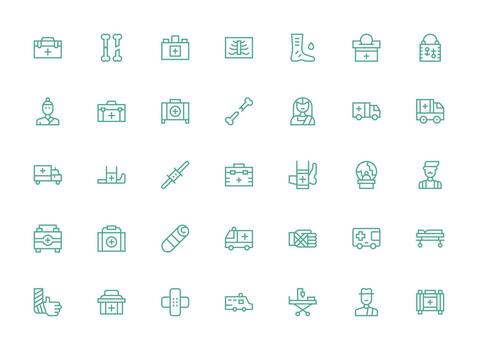 35 íconos para trauma en regular limpiar línea formato de múltiples fines icono conjunto vector