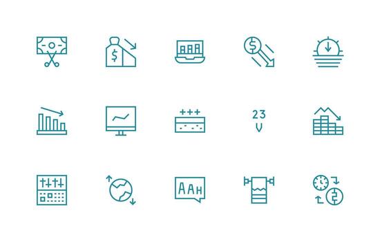 Regular Line Icons from Decrease Set with 15 Vectors All Device Compatible Icon Set