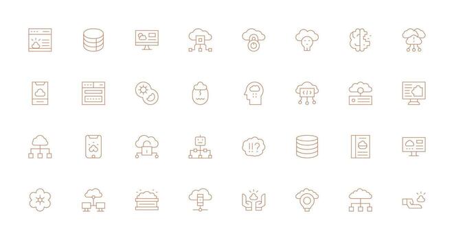 nube informática conjunto con 32 Delgado línea íconos limpiar icono paquete vector