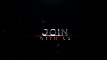 cinematico 3d testo aderire noi con raggiante brace e particelle su un' buio sfondo, epico movimento grafica intro video